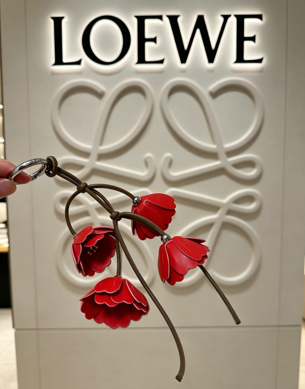 LOEWE Red Multi Flower Leather Bag Charm Pendant